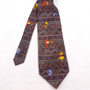 VTG Disney Store Winnie the Pooh Tigger Eeyore Paisley Silk Tie 90s Novelty Men